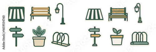 Park Amenities Icon Set, Minimalist flat design