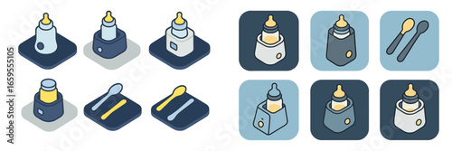 Baby Bottle Warmer and Spoon Set, Minimalist flat design