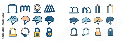 Bicycle safety gear and parking racks, Minimalist flat design