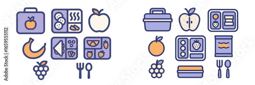 Healthy Lunch Box Icons, Minimalist flat design
