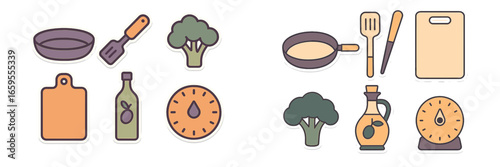 Kitchen Utensils and Food Ingredients, Minimalist flat design