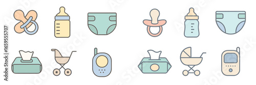 Baby Care Items Flat Icons, Minimalist flat design