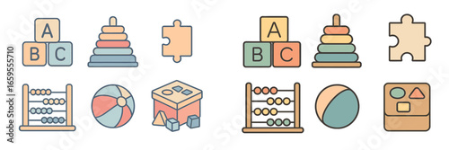 Children's Educational Toys Collection, Minimalist flat design