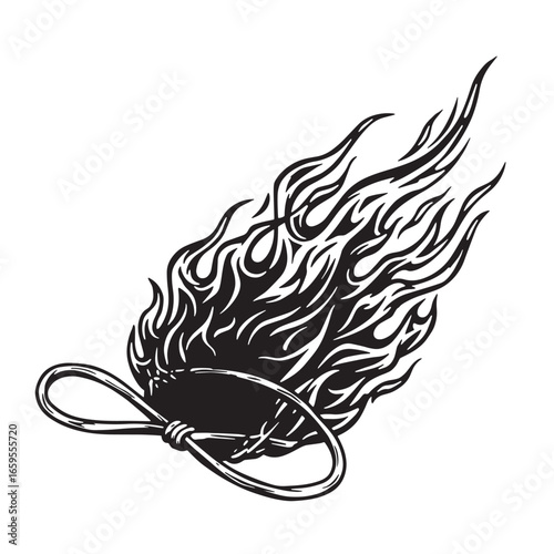 Vector illustration of a burning lasso or noose symbolic of punishment or recklessness