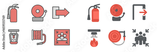 Fire Safety Equipment and Symbols, Minimalist flat design