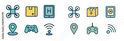 Drone Technology and Delivery Symbols, Minimalist flat design