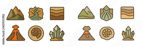 Geological formations and fossils symbols, Minimalist flat design