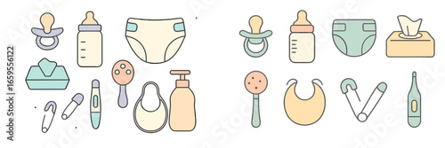 Colorful collection of baby care items and accessories for parents