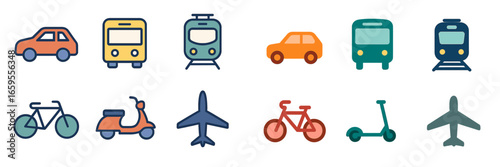 Different modes of transportation in colorful vector illustration