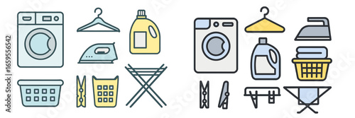 Vector illustration of laundry tools and equipment for household use