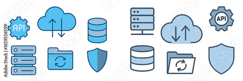 Cloud computing icons representing data management and security