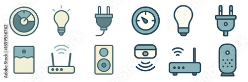 Vector illustration depicting various electrical devices and symbols
