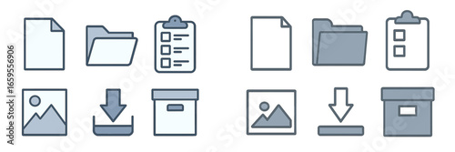 Vector icons of documents and folders for digital storage