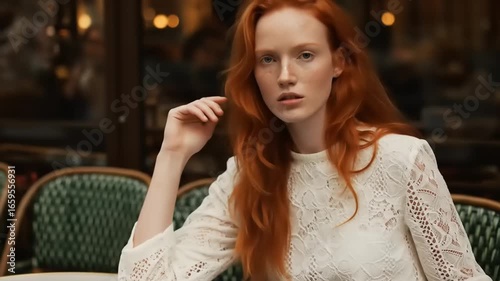 Wallpaper Mural Redhead woman cafe Paris portrait. Torontodigital.ca