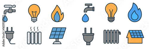 Key utilities: water, electricity, and heating illustration