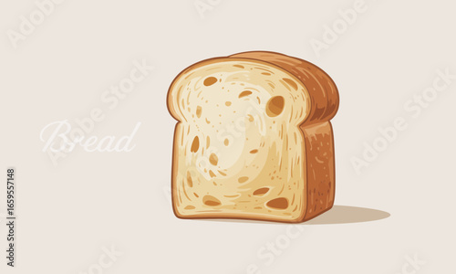 Detailed vector illustration of a single slice of bread with a golden crust and porous texture, perfect for culinary designs and food-related projects