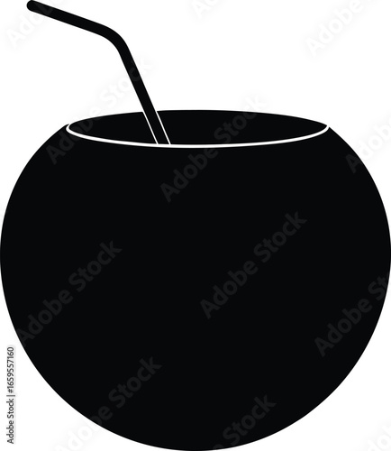 Vector black cocktail with straw icon