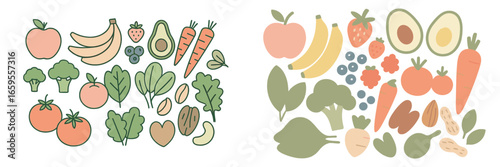 Vibrant vector art of healthy fruits and veggies