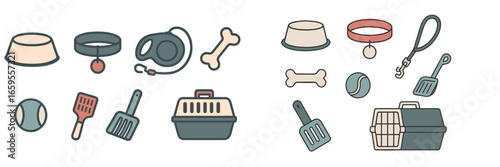 Collection of pet accessories and supplies for caring for animals