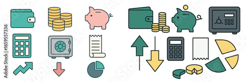 Financial concepts illustration featuring savings tools and budgeting
