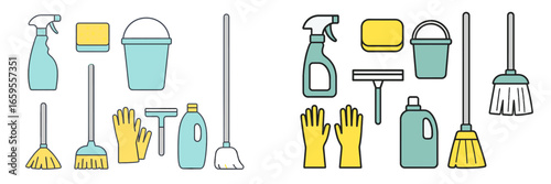 Cleaning supplies vector illustration for home chores and maintenance