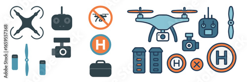 Vector illustration of drone equipment and regulations for safe use