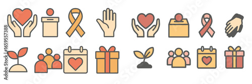 Colorful vector illustration of charity symbols and donations