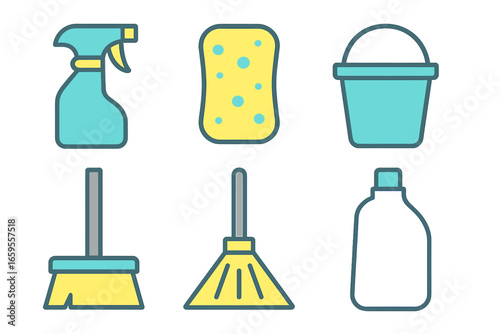 Cleaning supplies collection for home maintenance tasks