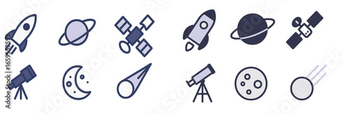 Vector illustration of space icons including rockets and planets