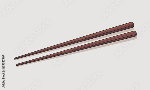 Pair of brown wooden chopsticks rests diagonally on a light surface, simple dining, Asian cuisine, and culinary culture in a minimalist illustration