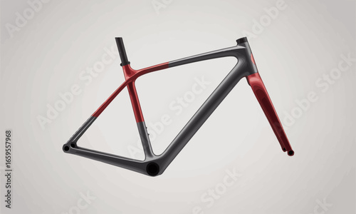 Sleek carbon fiber bicycle frame featuring a modern design with a striking red and grey color scheme for competitive cycling and sporty aesthetics