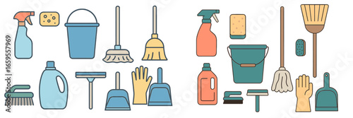 Cleaning tools collection for effective home maintenance