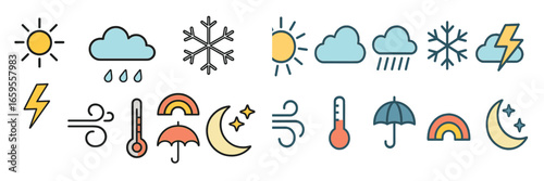 Weather symbols for atmospheric conditions and phenomena