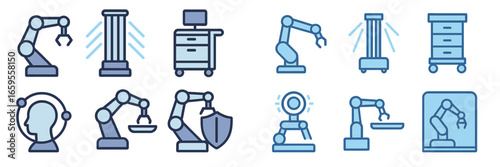 Vector art of robotic arms in a modern automated setup