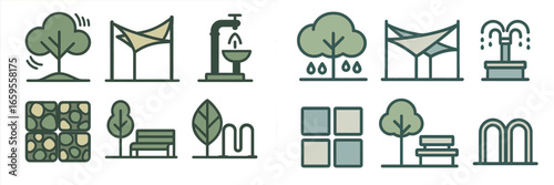 Vector illustrations of outdoor park elements and amenities for design
