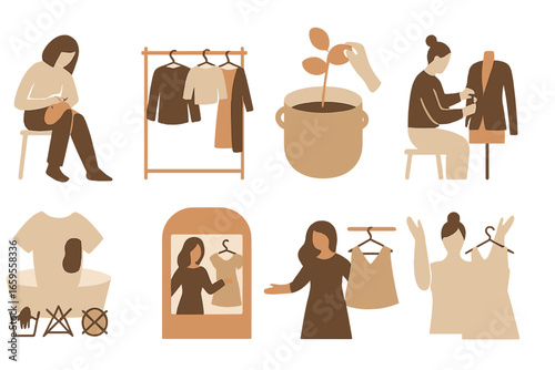 Creative sewing and fashion design activities in a minimalist style