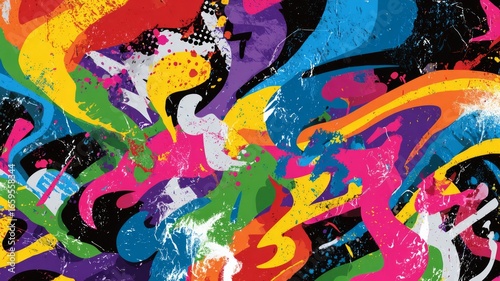 Vivid urban graffiti explosion of colors. Artificial intelligence image