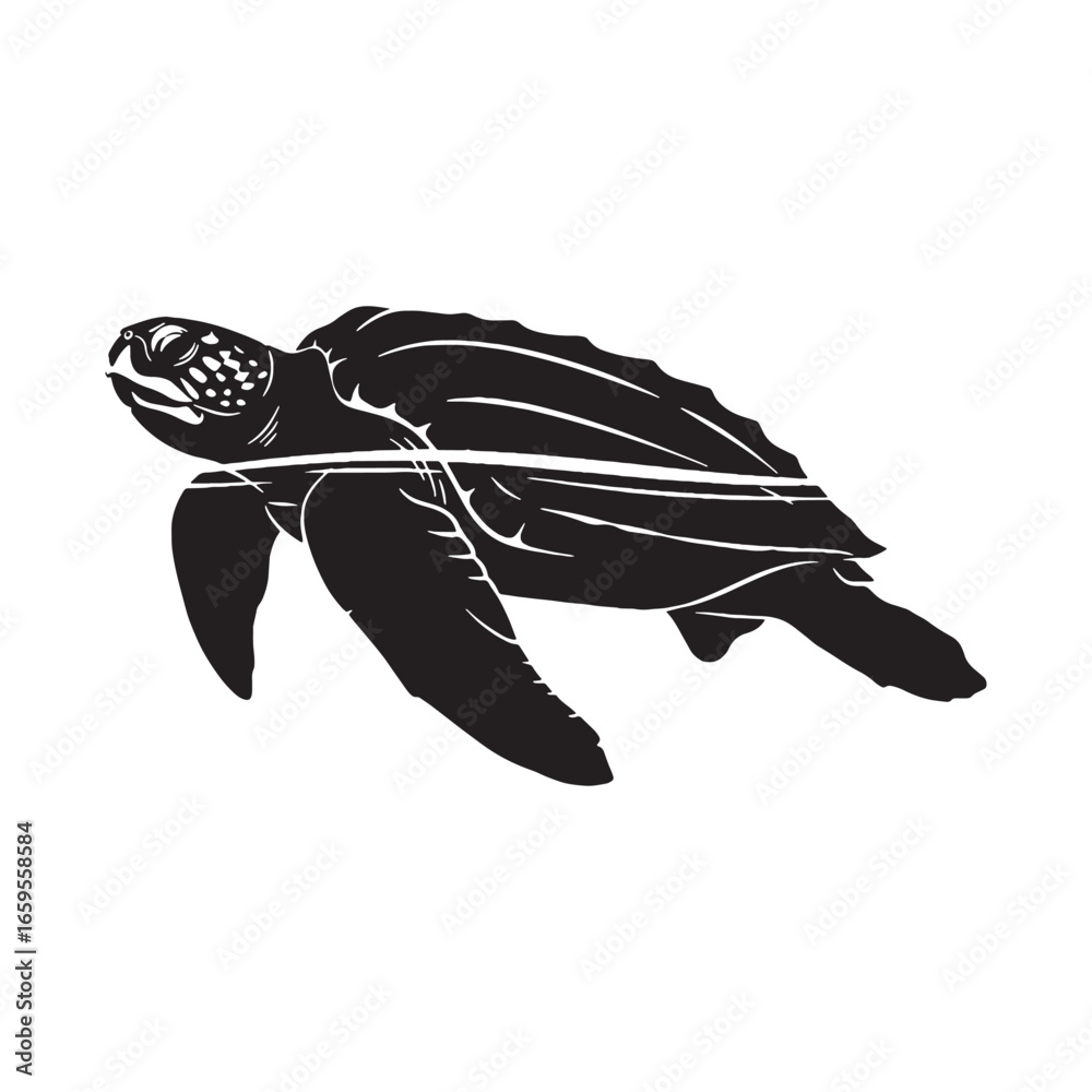 Fototapeta premium Leatherback Sea Turtle Silhouette Highlighting Powerful Swimming Motion Form – Leatherback Sea Turtle Vector Artwork – Leatherback Sea Turtle Illustration – Silhouette of Leatherback Sea Turtle
