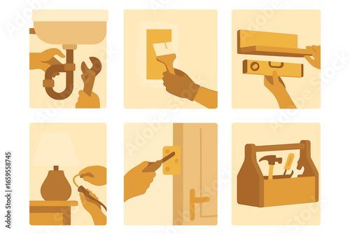 Home maintenance tasks illustrated in a vector design