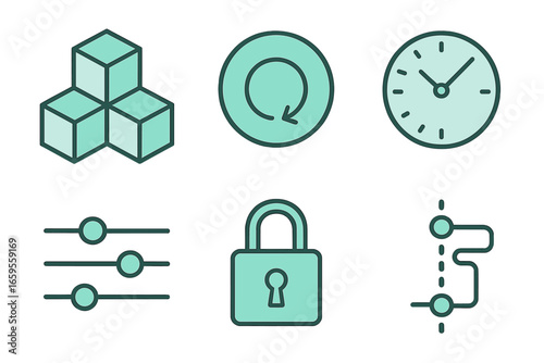 Vector illustration of business and technology icons in flat style