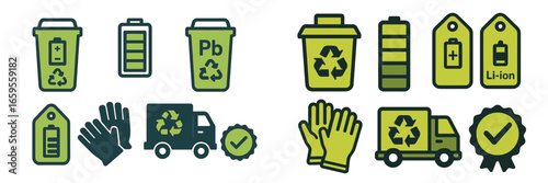 Battery recycling icons and symbols for environmental awareness