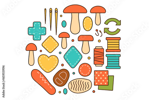 Colorful vector with creative sewing and crafting elements