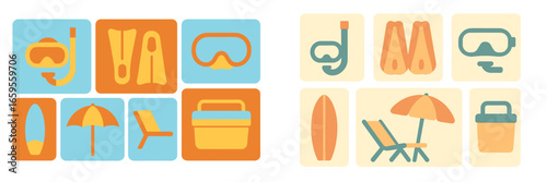 Colorful icons for beach activities and snorkeling gear