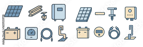 Vector illustration of solar power and battery components for energy