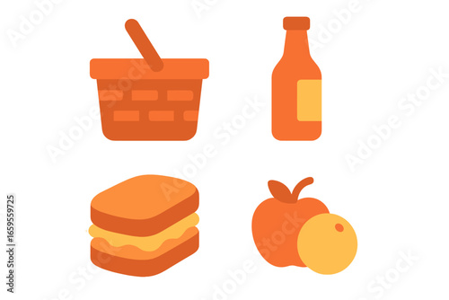 Picnic essentials including food and drinks for outdoor activities