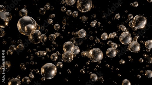 Glowing bubbles floating in dark space. Artificial intelligence image