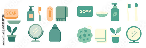 Illustration of bathroom essentials and personal care items