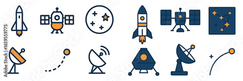 Vector art of space exploration and satellite tech