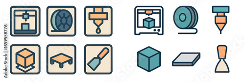 Vector illustration of modern manufacturing and 3D printing process