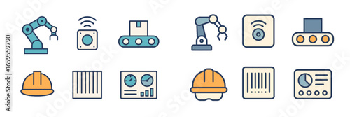 Vector illustration of industrial automation icons and elements